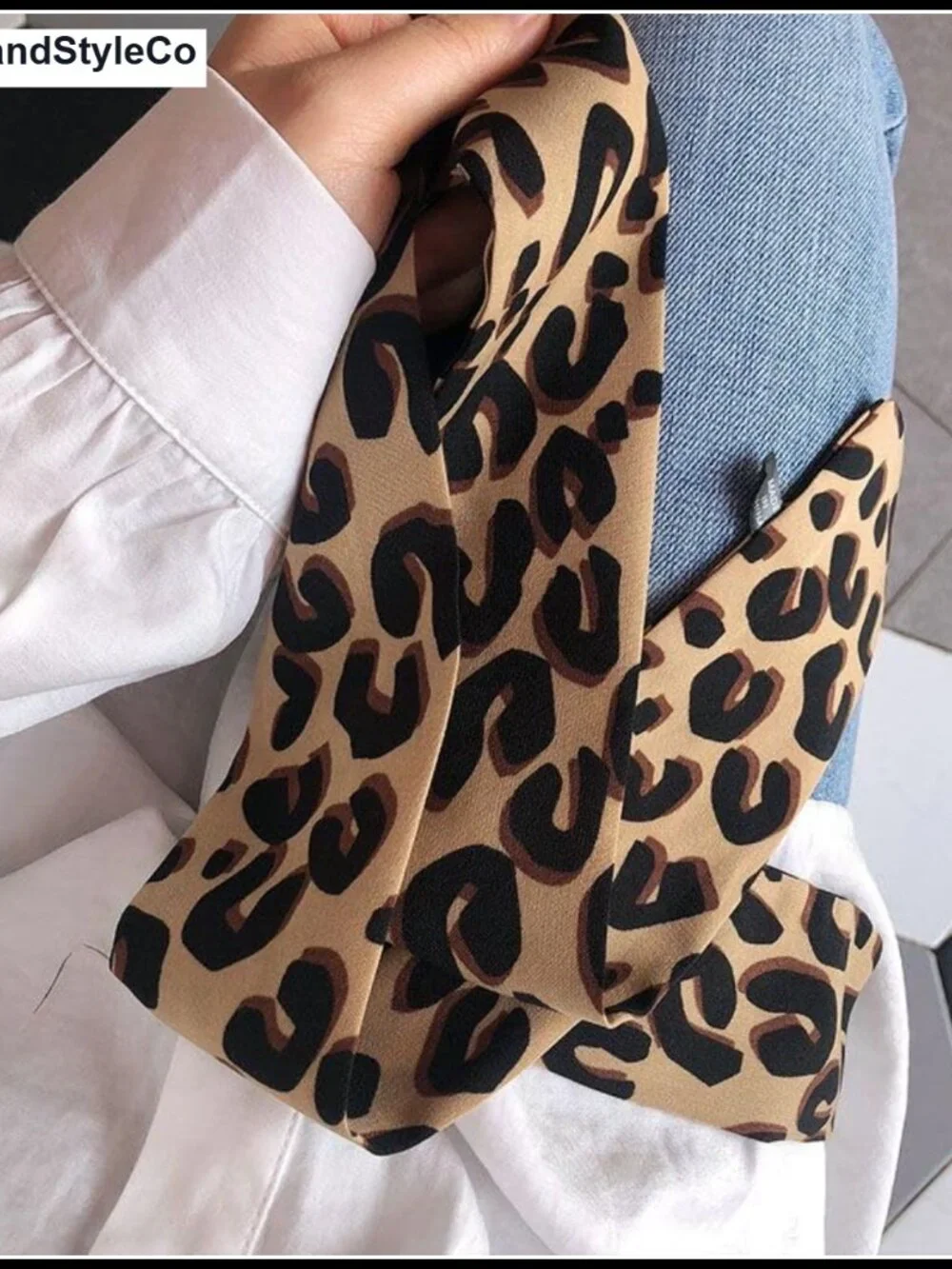 Leopard Print Neck Tie Skinny Scarf Hairband - Polyester Nylon Fashion Scarf